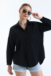 Kadın Siyah Cepli Oversize Uzun Basic Poplin Gömlek Kadın Siyah Cepli Oversize Uzun Basic Poplin Gömlek